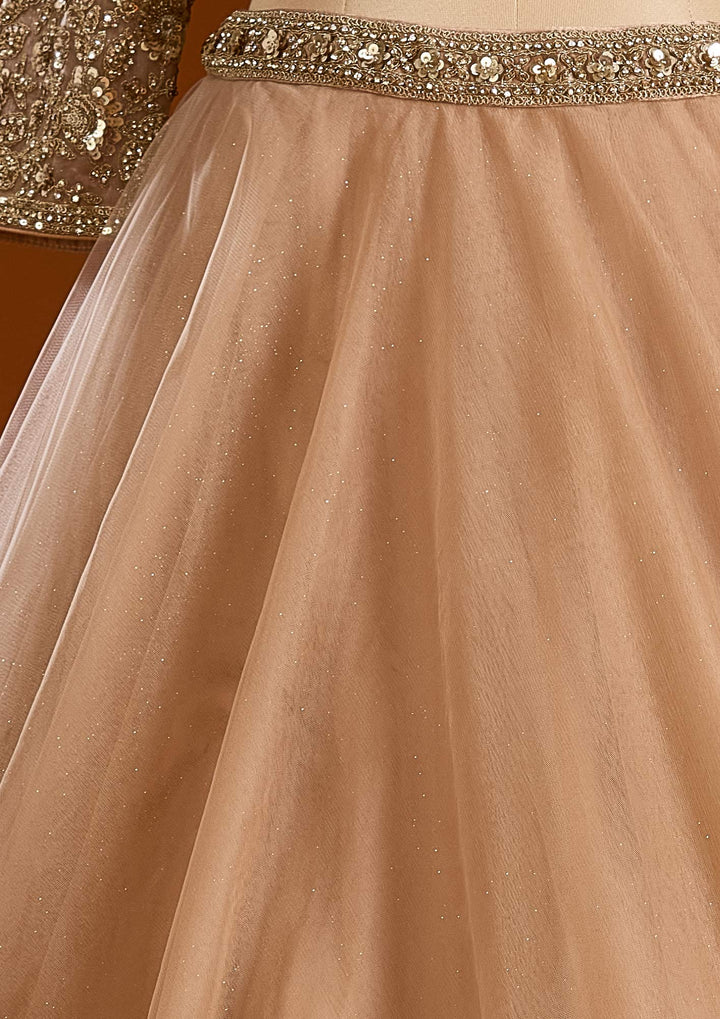 Beige Sequins Net Readymade Lehenga