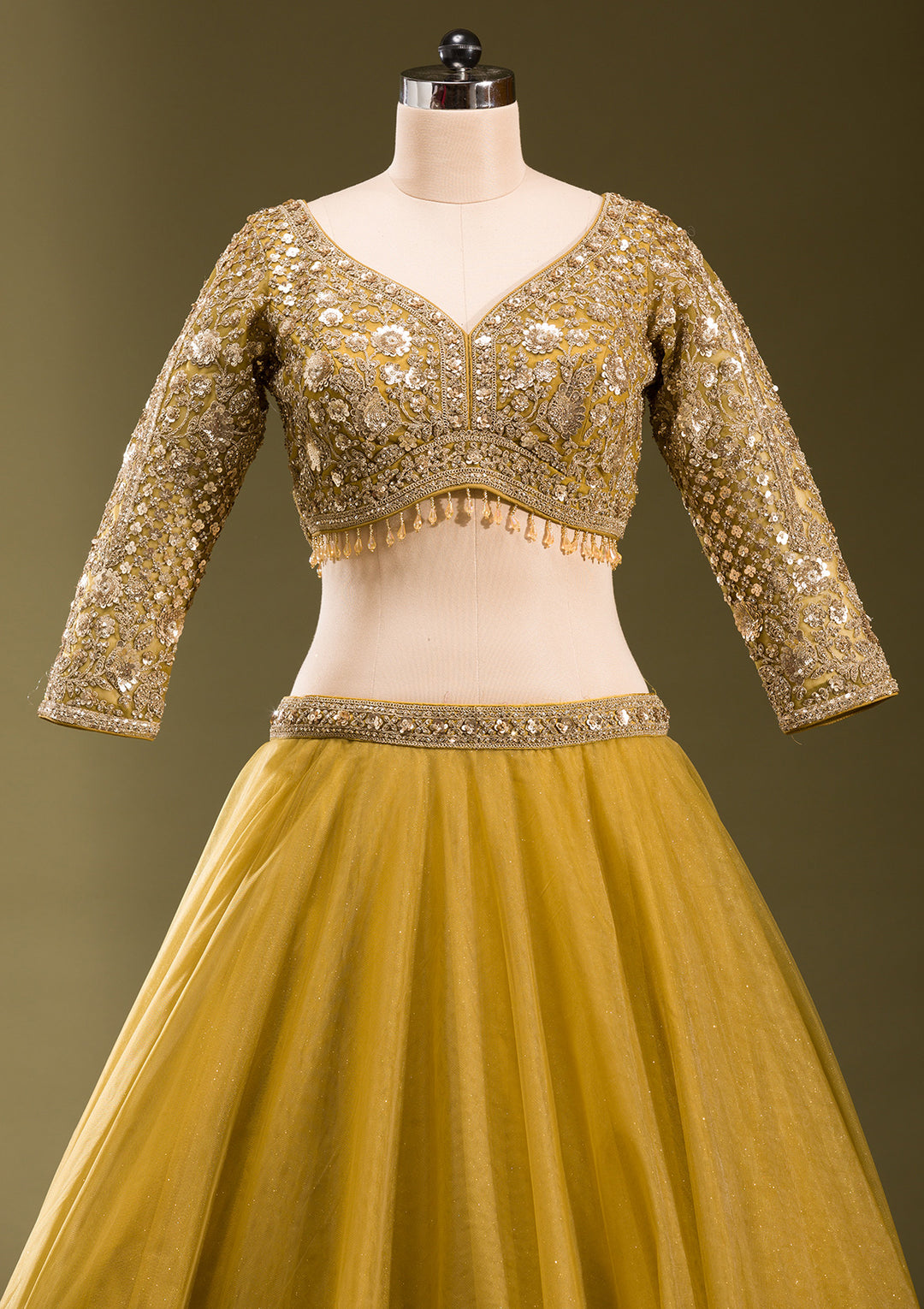 Mehendi Sequins Net Readymade Lehenga