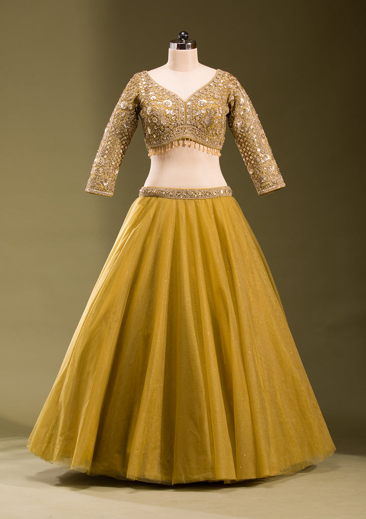 Mehendi Sequins Net Readymade Lehenga