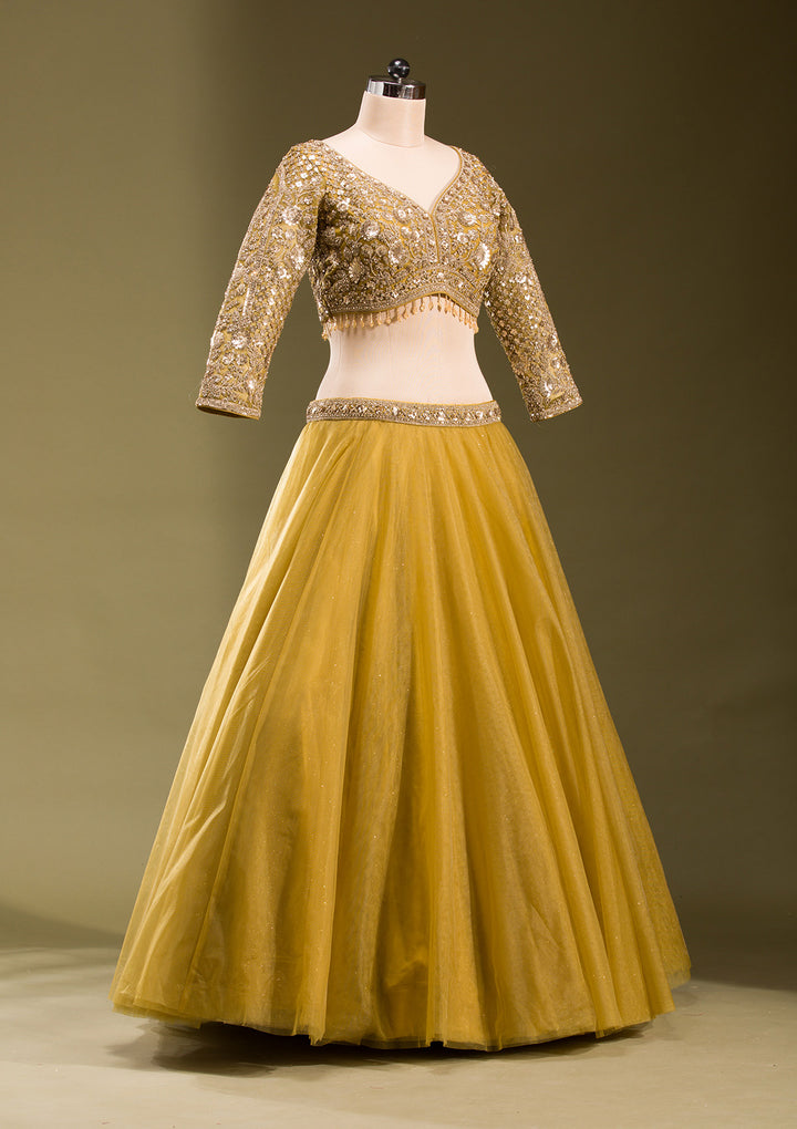 Mehendi Sequins Net Readymade Lehenga