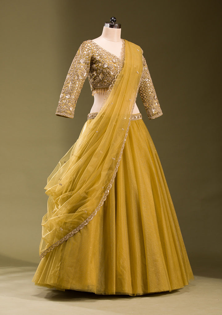 Mehendi Sequins Net Readymade Lehenga