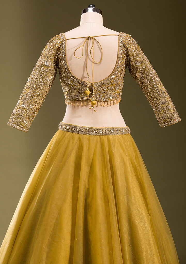 Mehendi Sequins Net Readymade Lehenga