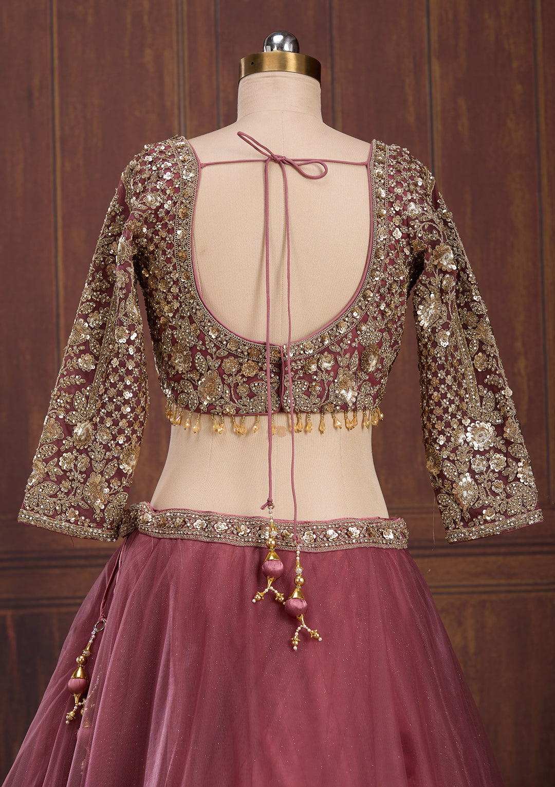 Onion Pink Sequins Net Readymade Lehenga
