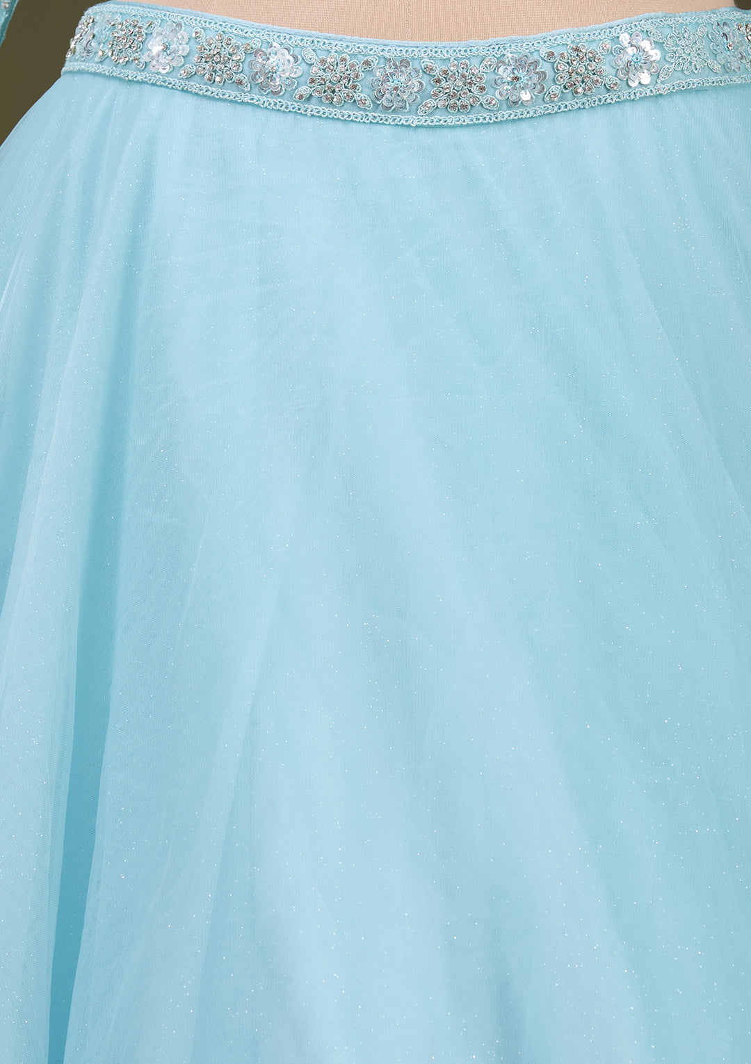 Sky Blue Silver Zariwork Net Readymade Lehenga