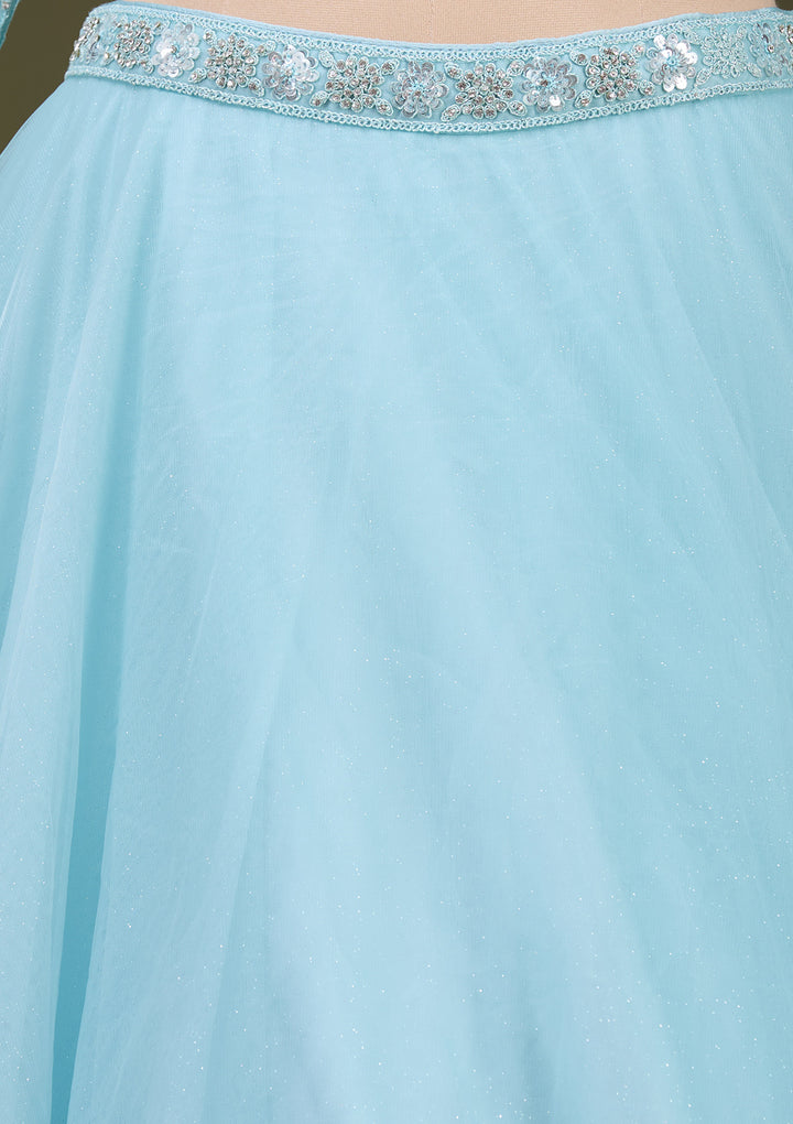 Sky Blue Silver Zariwork Net Readymade Lehenga