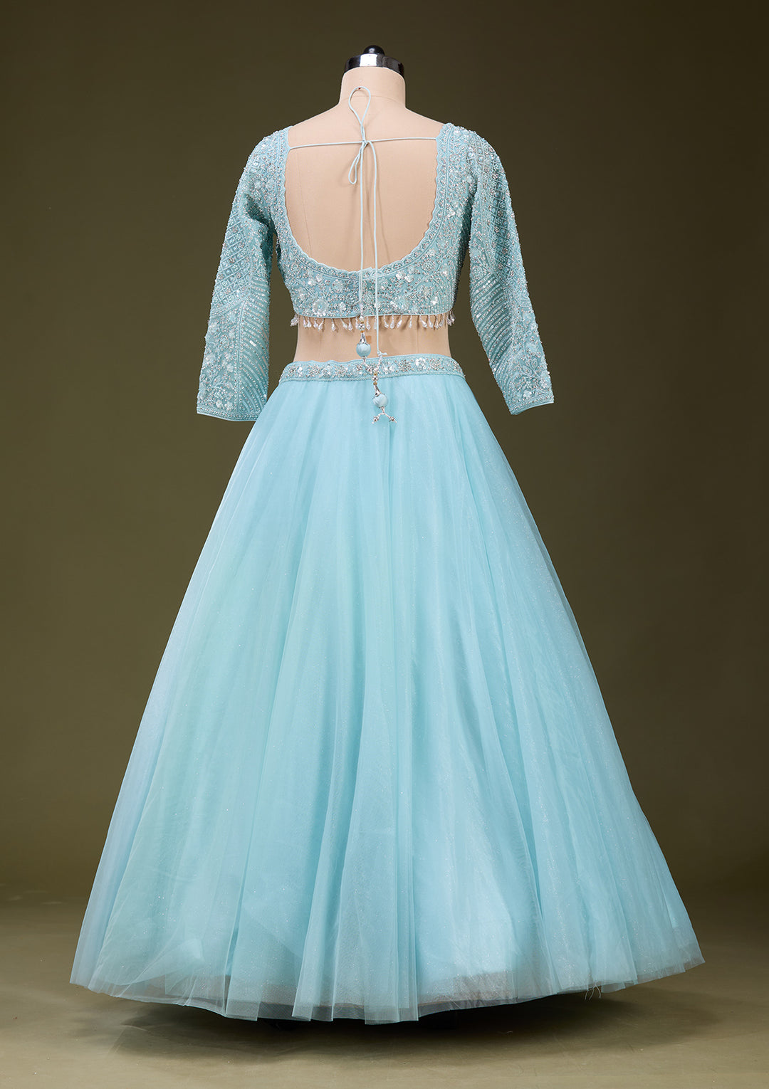 Sky Blue Silver Zariwork Net Readymade Lehenga