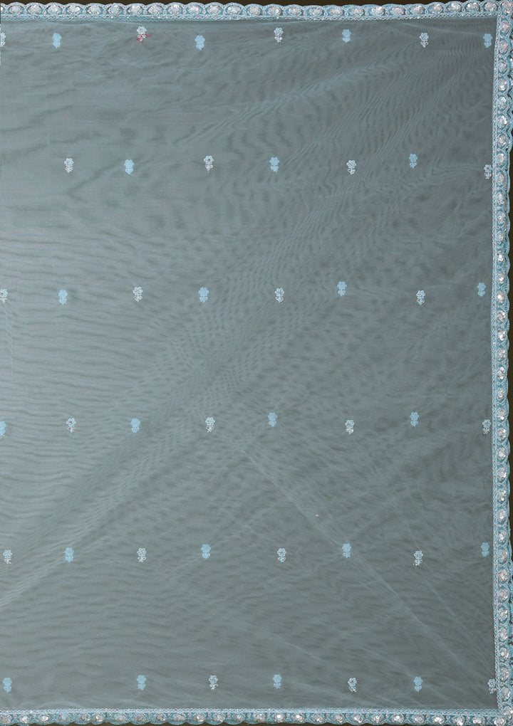 Sky Blue Silver Zariwork Net Readymade Lehenga