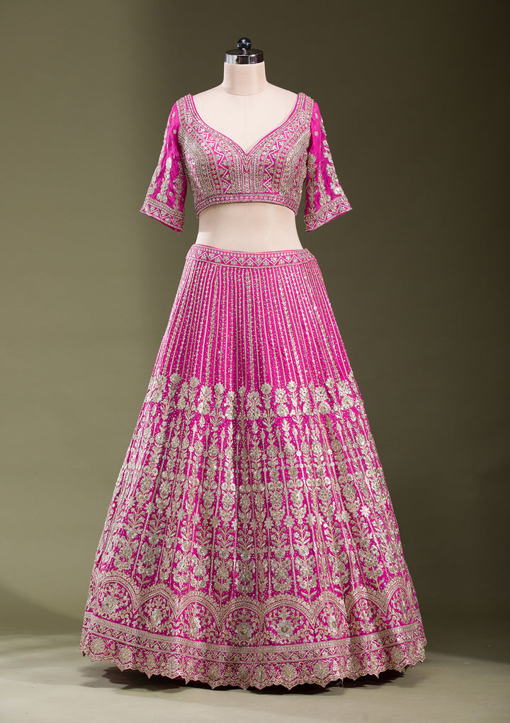 Rani Pink Zariwork Semi Crepe Readymade Lehenga