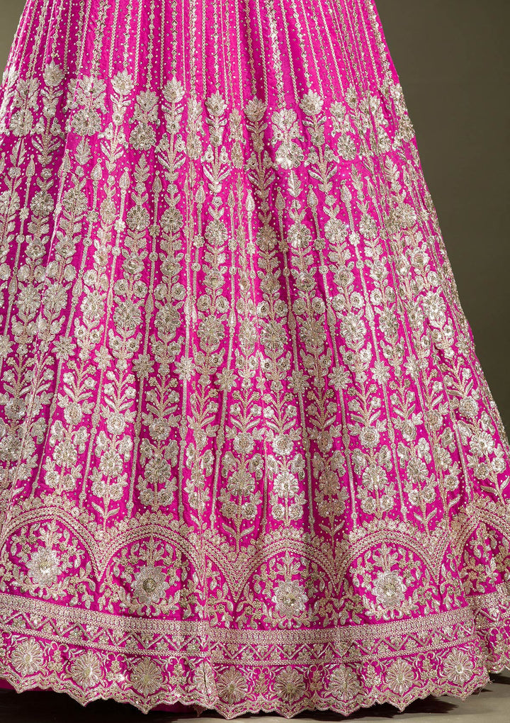 Rani Pink Zariwork Semi Crepe Readymade Lehenga