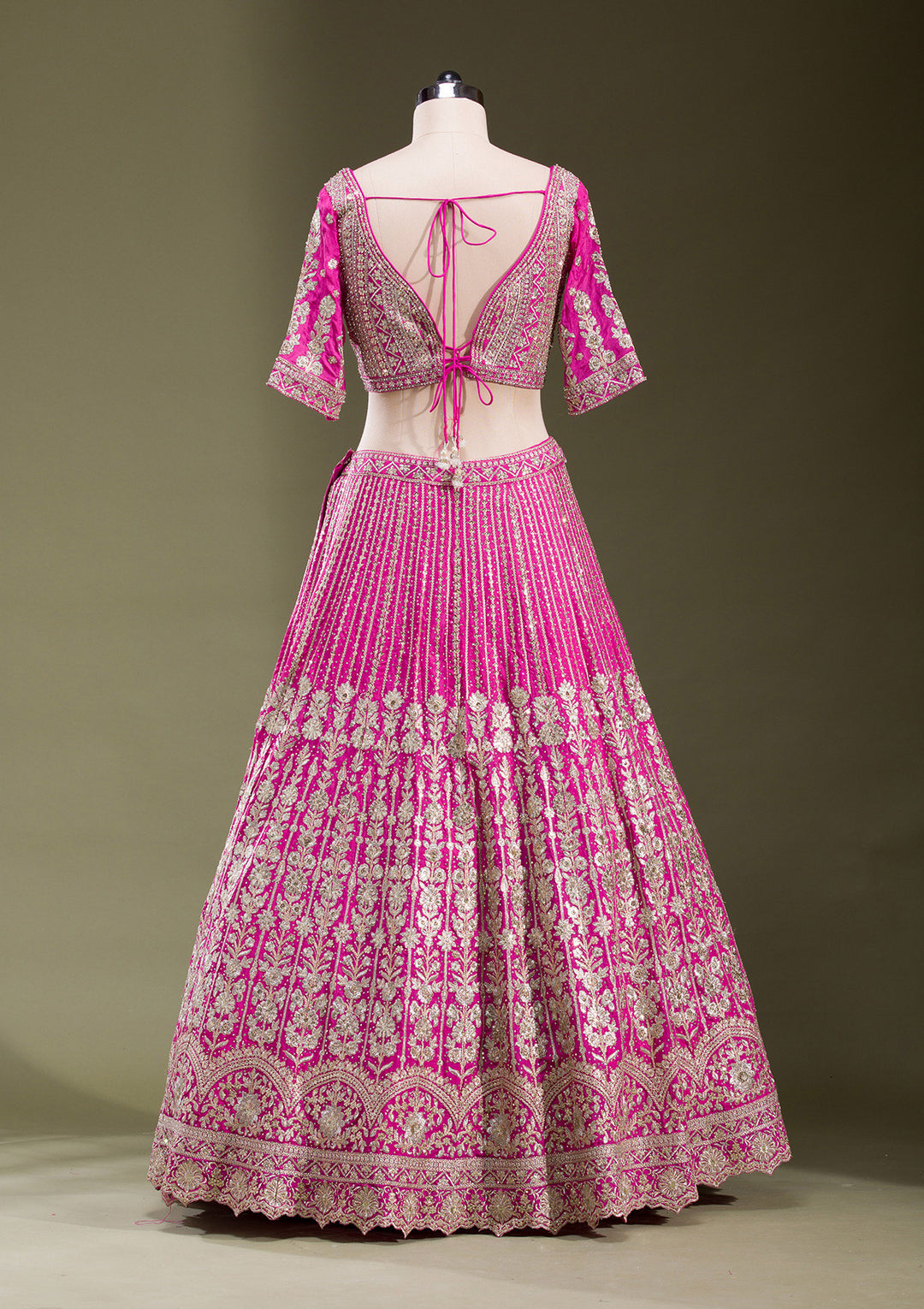 Rani Pink Zariwork Semi Crepe Readymade Lehenga