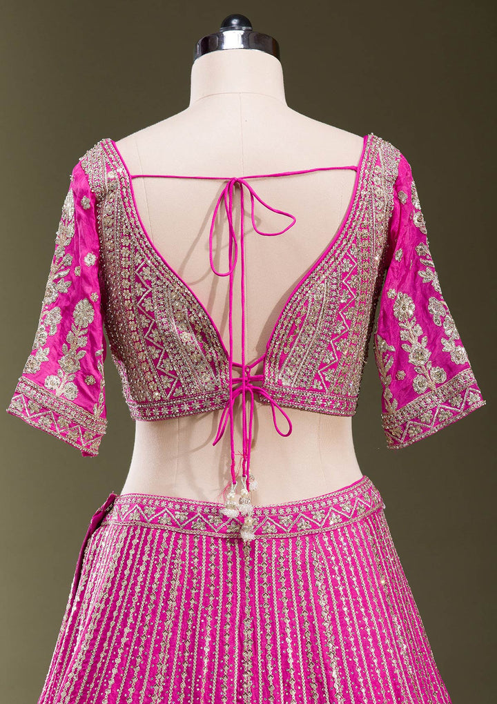 Rani Pink Zariwork Semi Crepe Readymade Lehenga