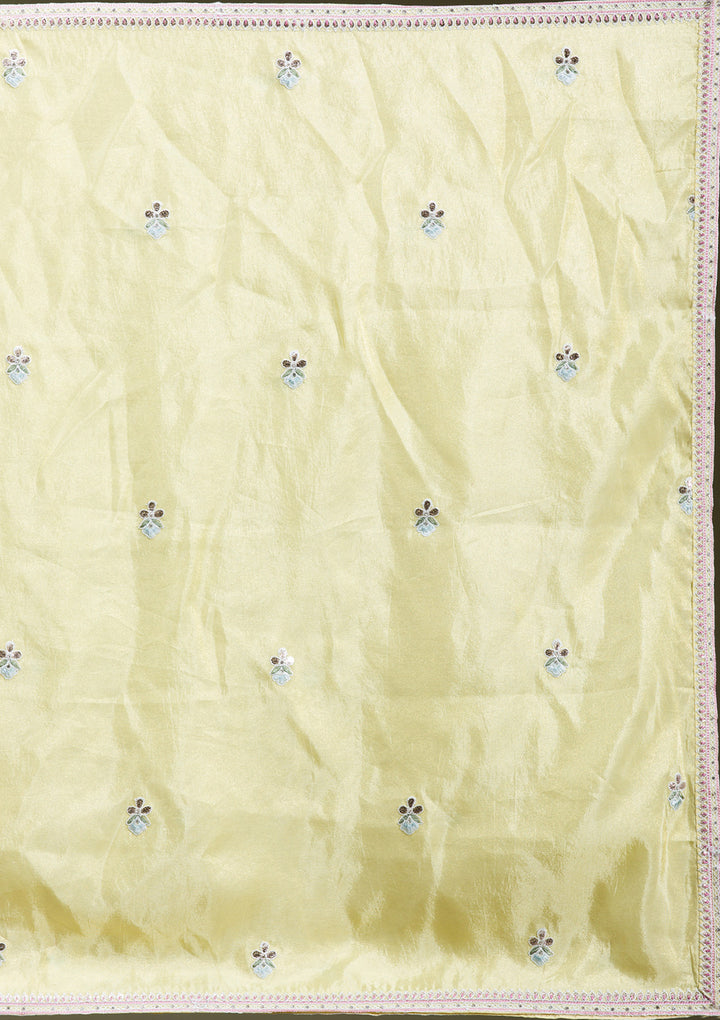 Yellow Zariwork Semi Crepe Readymade Lehenga