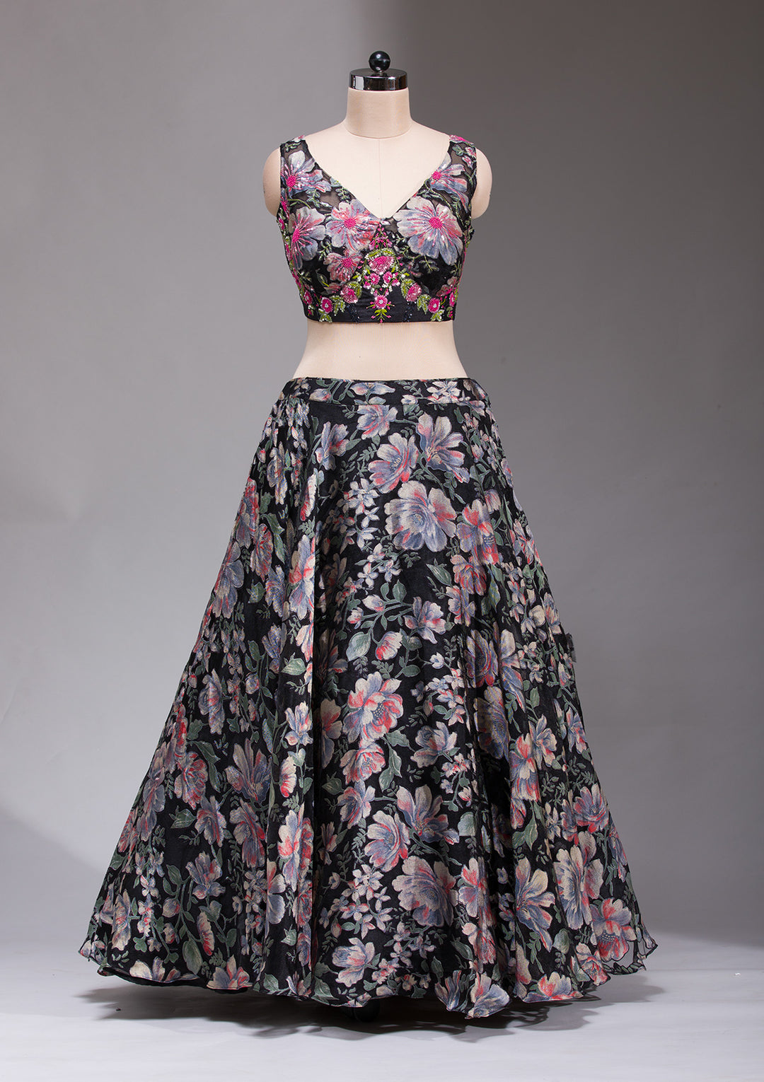 Black Stonework Tissue Readymade Lehenga