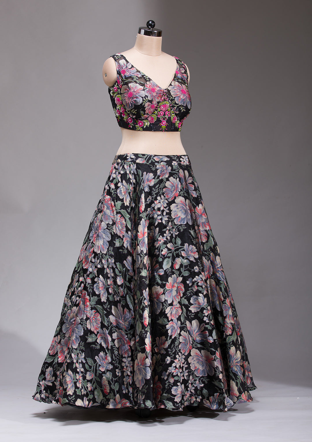 Black Stonework Tissue Readymade Lehenga