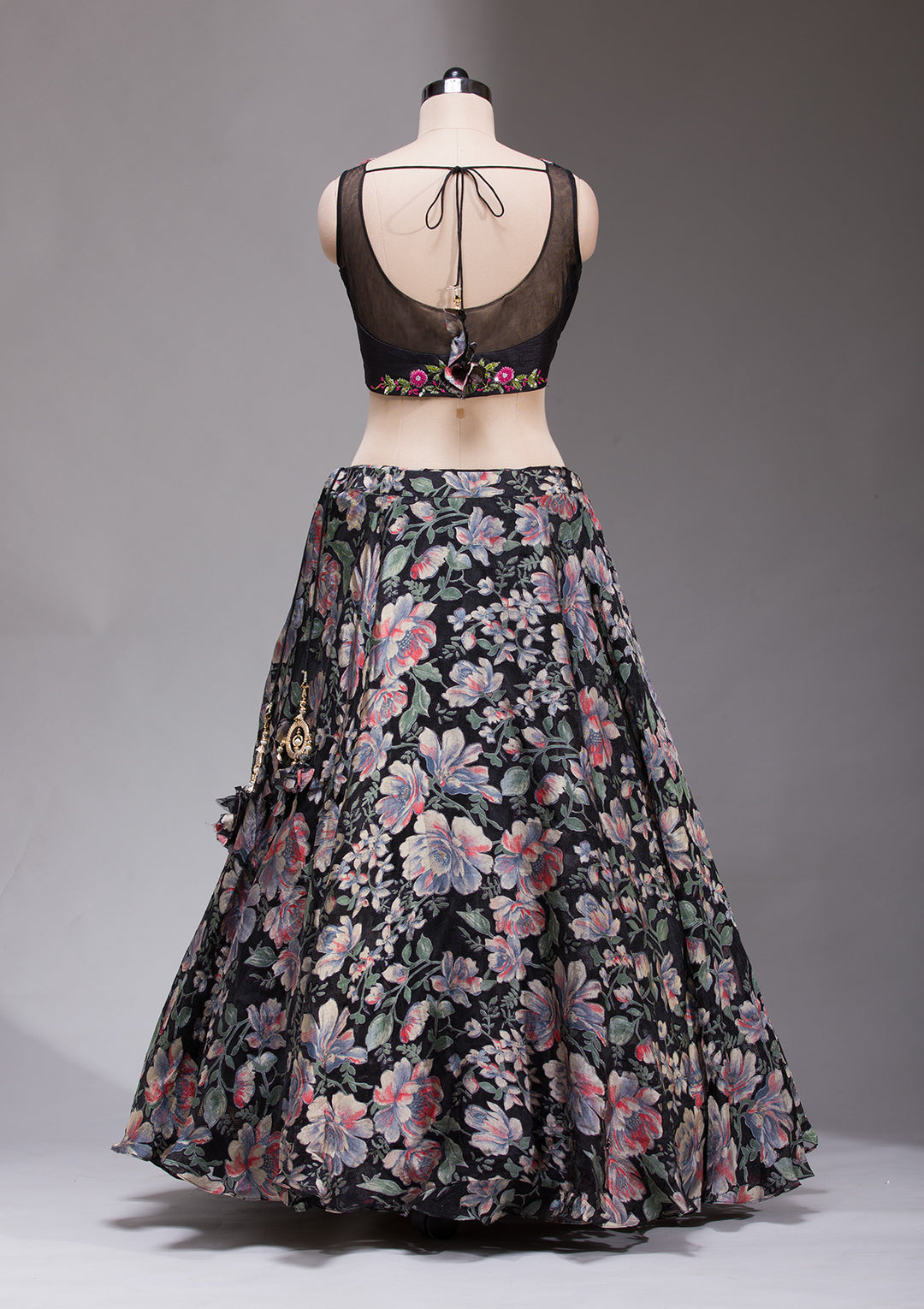 Black Stonework Tissue Readymade Lehenga