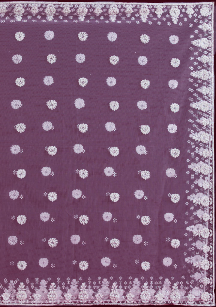 Lavender Threadwork Net Readymade Lehenga