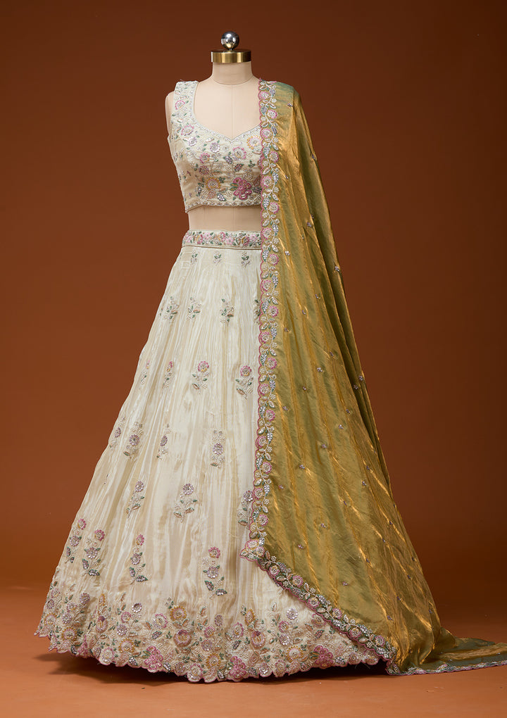 Cream Cording Tissue Readymade Lehenga