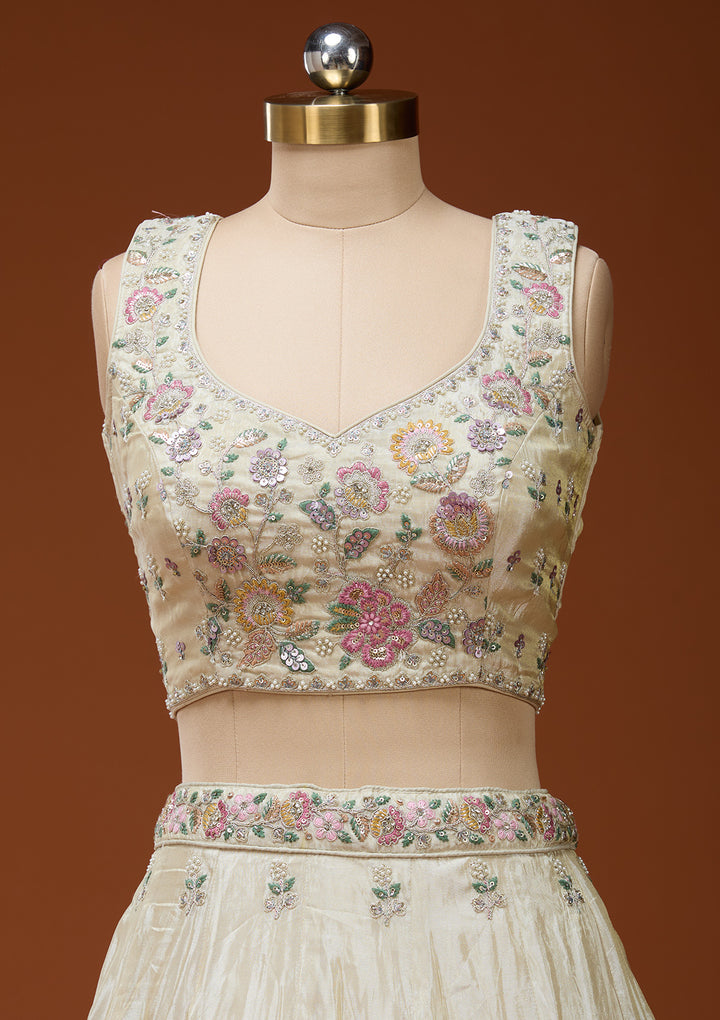 Cream Cording Tissue Readymade Lehenga