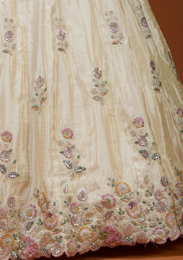 Cream Cording Tissue Readymade Lehenga
