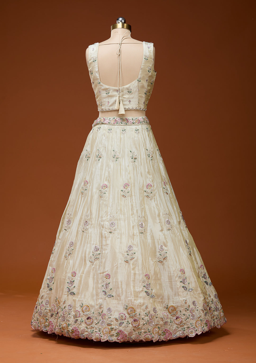 Cream Cording Tissue Readymade Lehenga