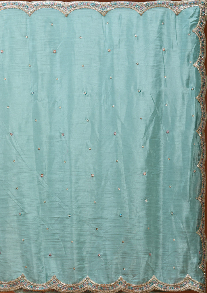 Lavender Threadwork Semi Crepe Readymade Lehenga