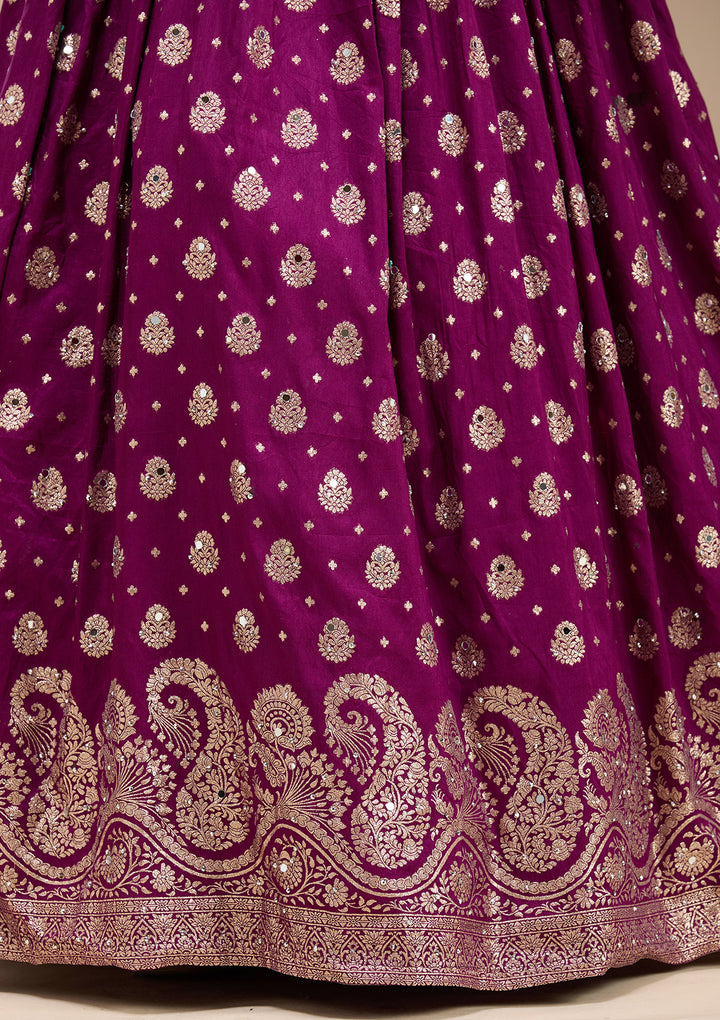 Purple Mirrorwork Soft Raw Silk Readymade Lehenga