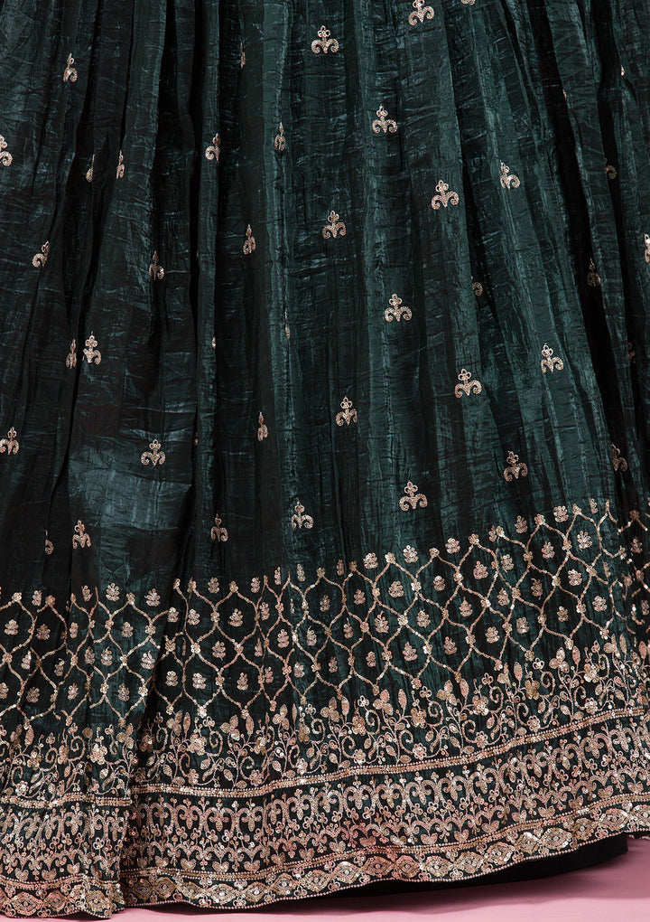 Bottle Green Sequins Tissue Readymade Lehenga