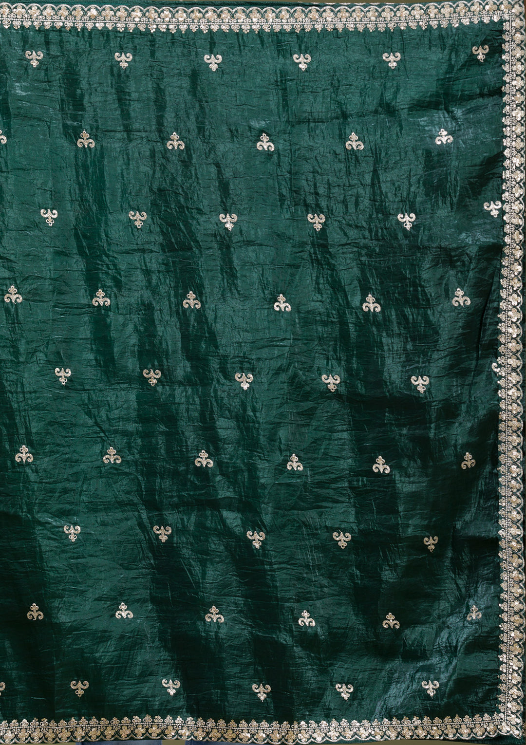 Bottle Green Sequins Tissue Readymade Lehenga