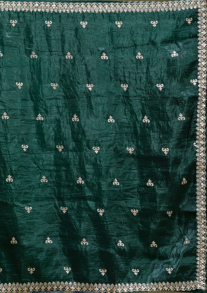 Bottle Green Sequins Tissue Readymade Lehenga