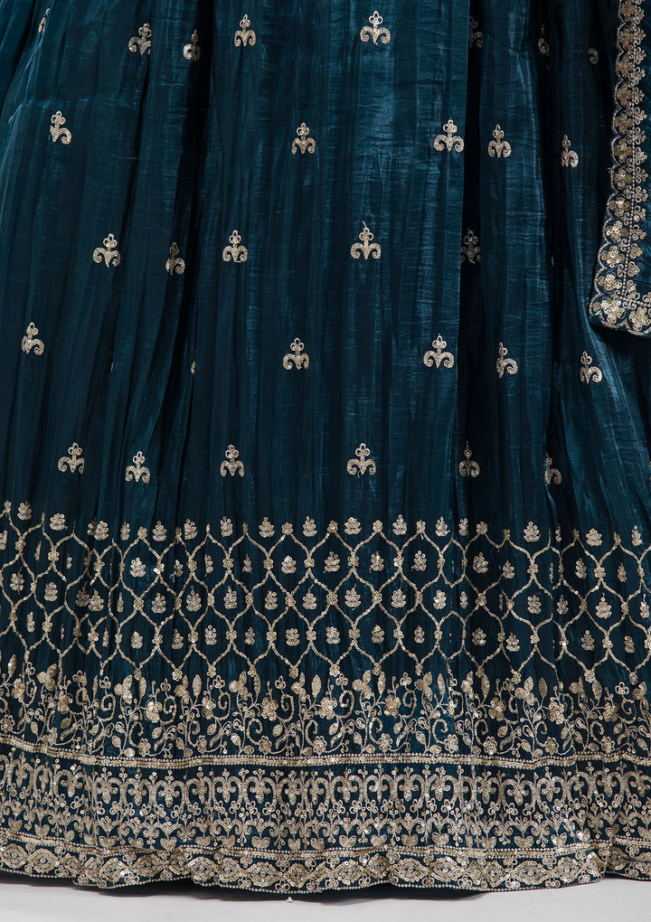 Peacock Blue Sequins Tissue Readymade Lehenga