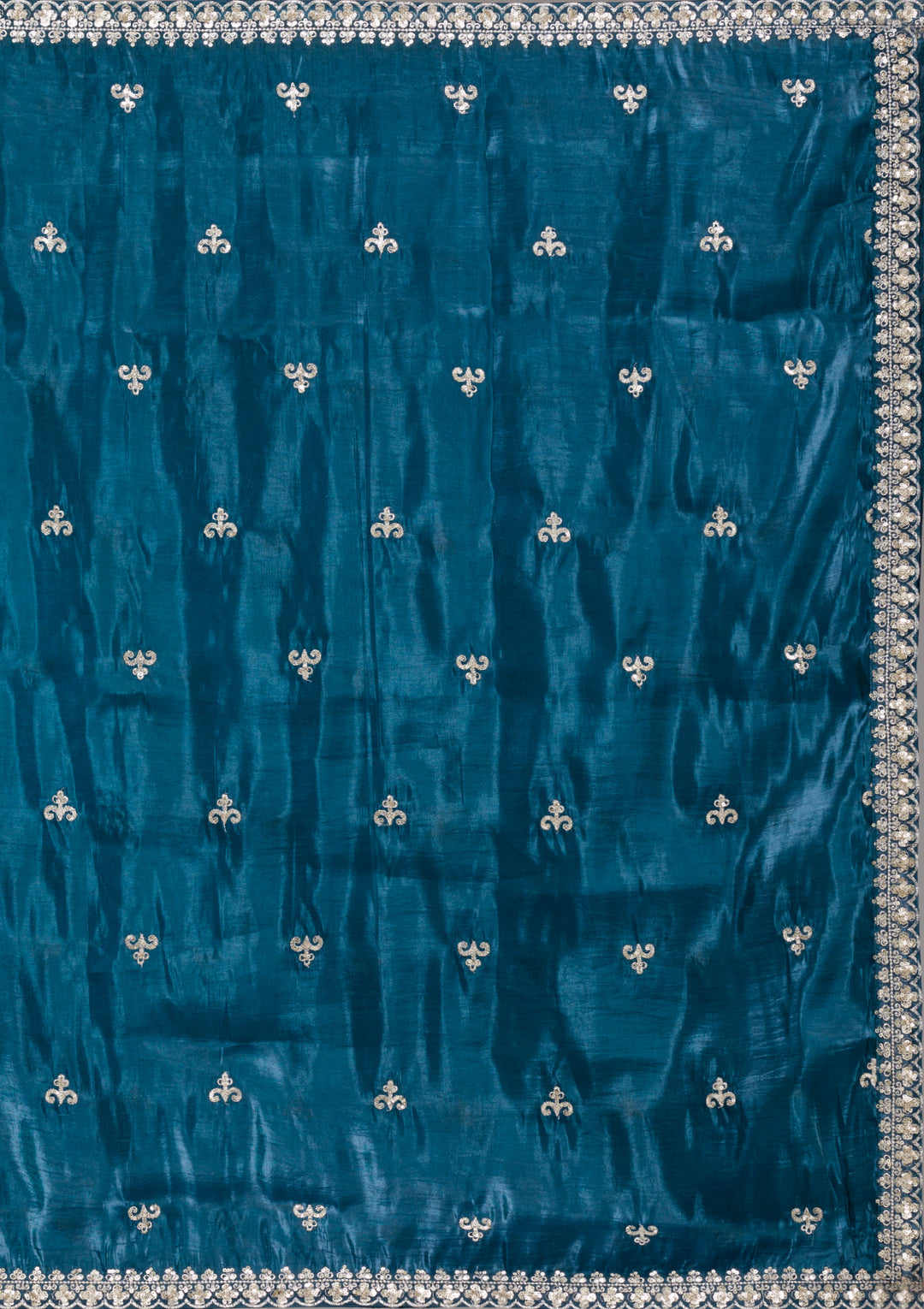 Peacock Blue Sequins Tissue Readymade Lehenga