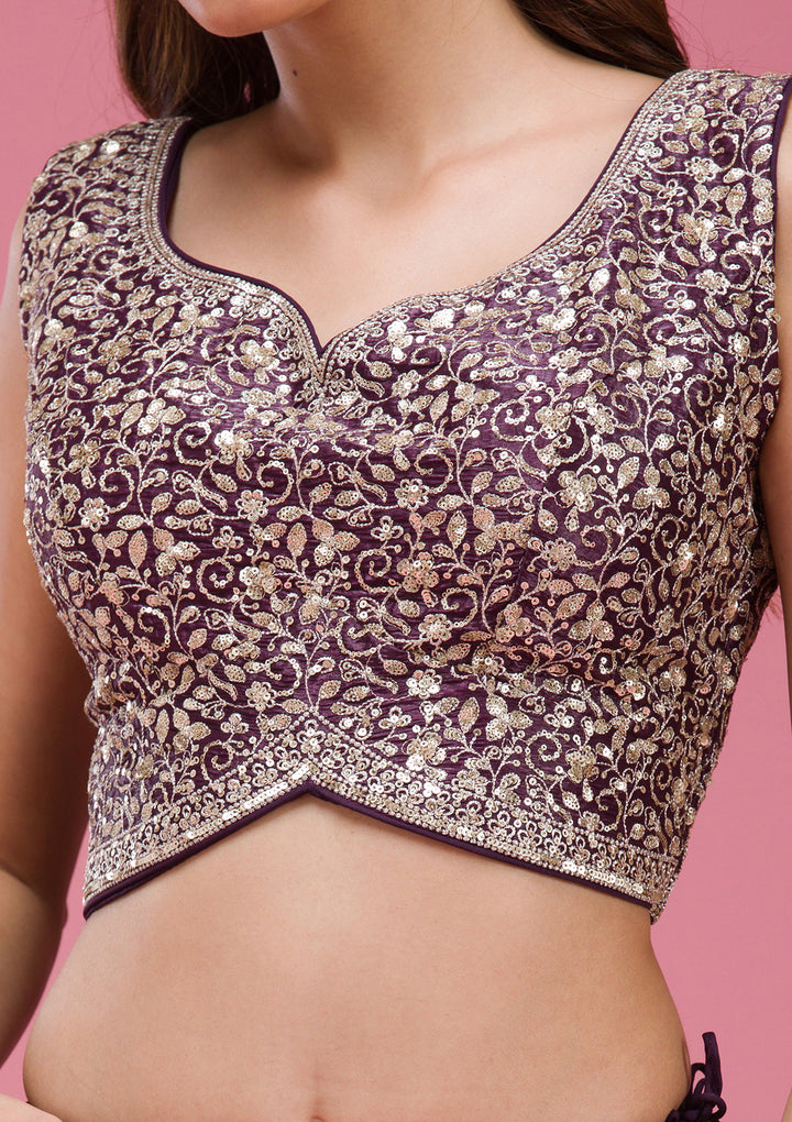 Wine Sequins Tissue Readymade Lehenga