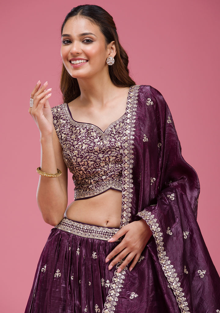 Wine Sequins Tissue Readymade Lehenga