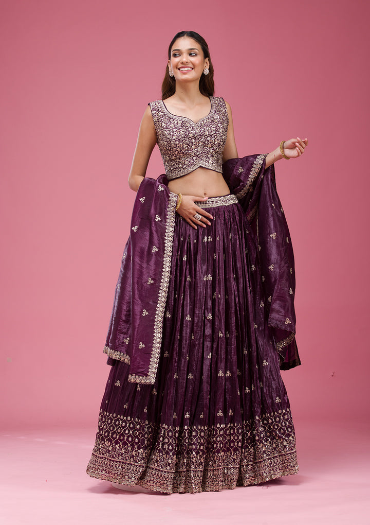 Wine Sequins Tissue Readymade Lehenga