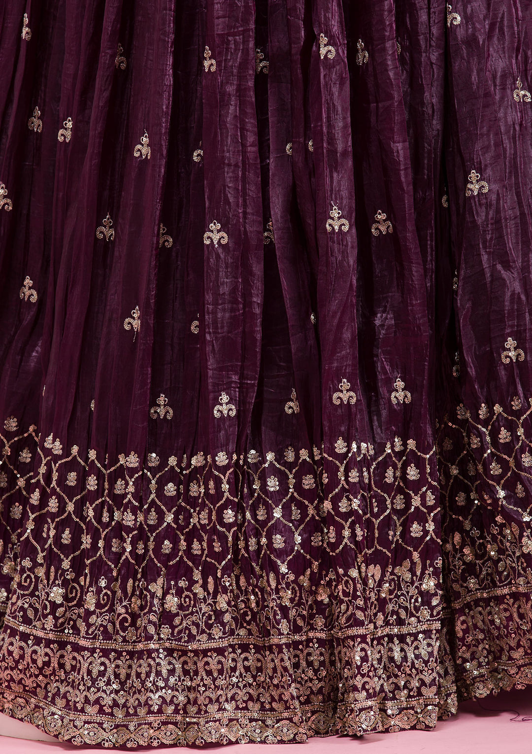 Wine Sequins Tissue Readymade Lehenga