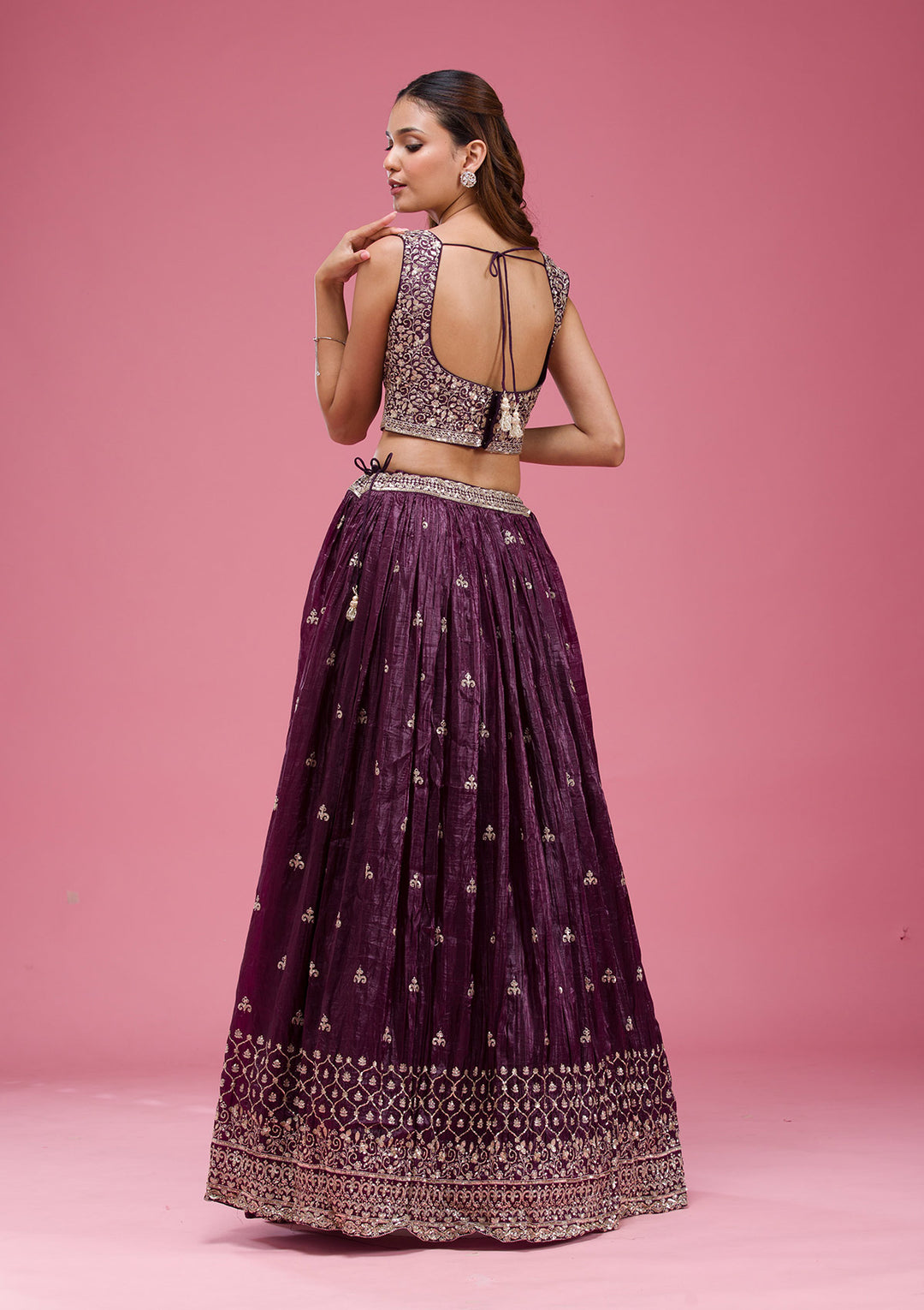 Wine Sequins Tissue Readymade Lehenga