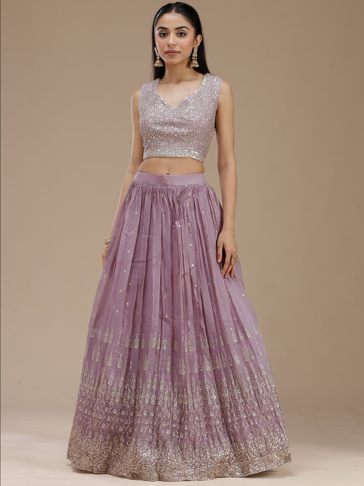 Lavender Zariwork (Gold) Tissue Readymade Lehenga