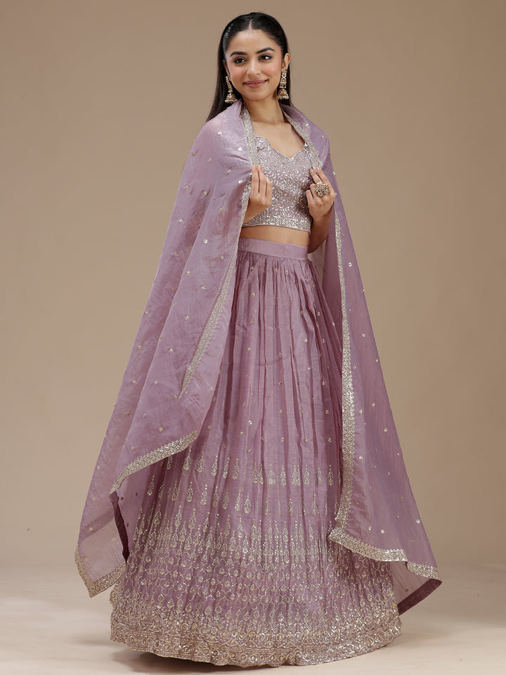 Lavender Zariwork (Gold) Tissue Readymade Lehenga