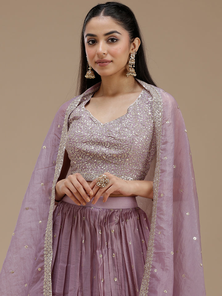 Lavender Zariwork (Gold) Tissue Readymade Lehenga