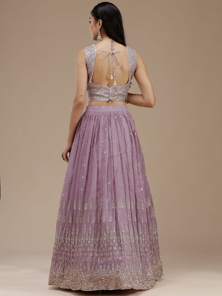 Lavender Zariwork (Gold) Tissue Readymade Lehenga