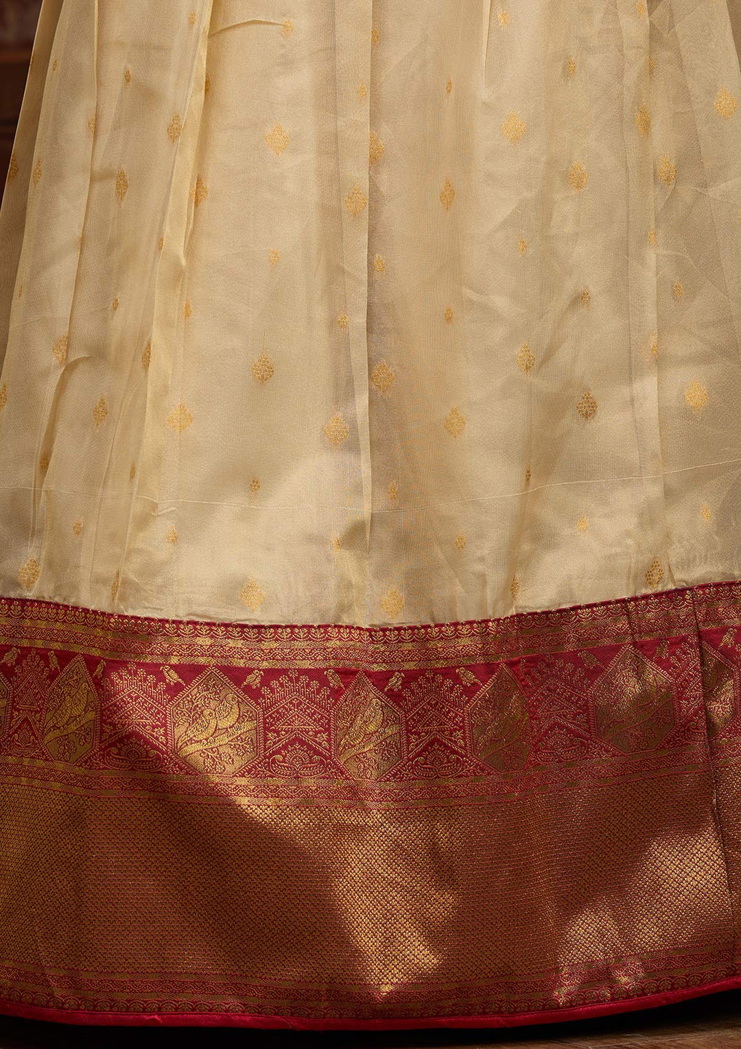 Beige  Banarasi Semi-stitched Lehenga