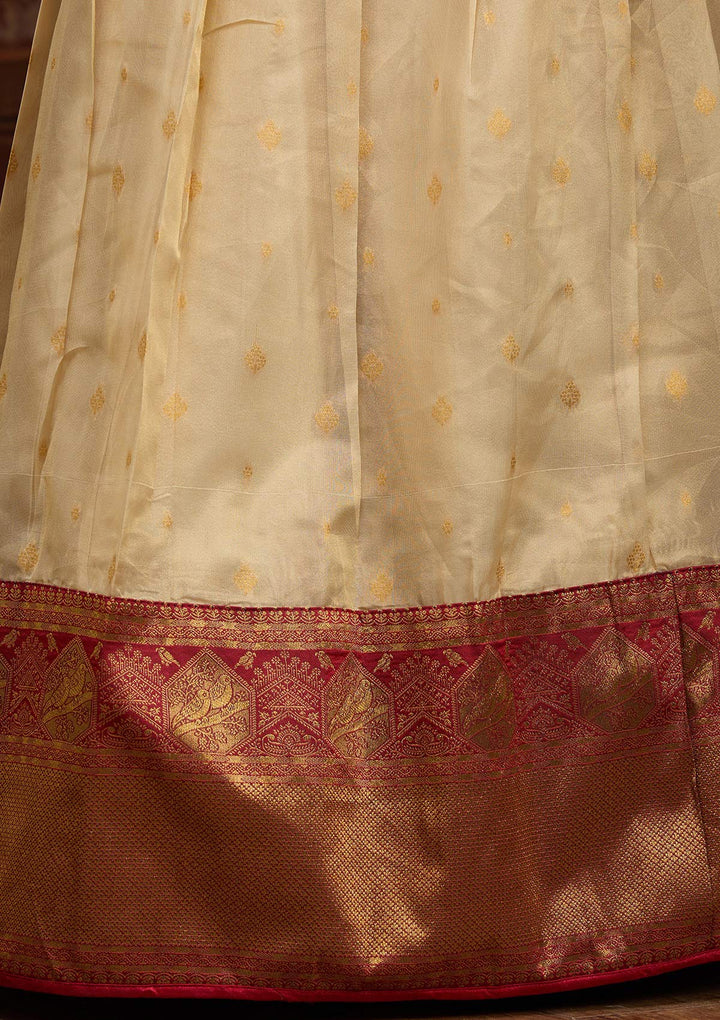 Beige  Banarasi Semi-stitched Lehenga