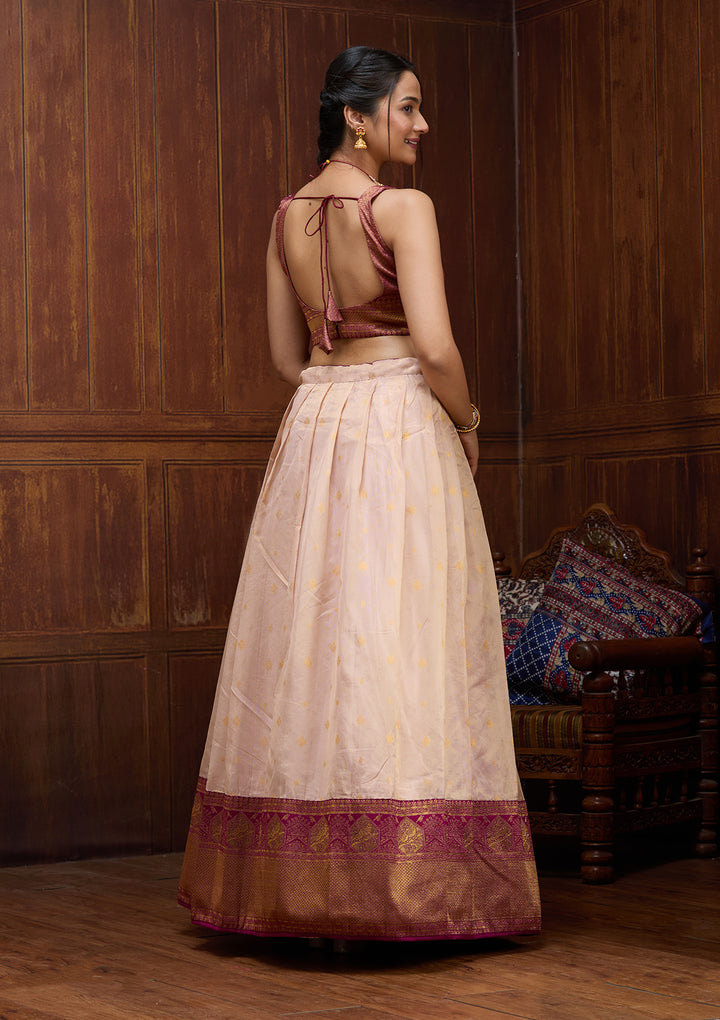 Pink  Banarasi Semi-Stitched Lehenga