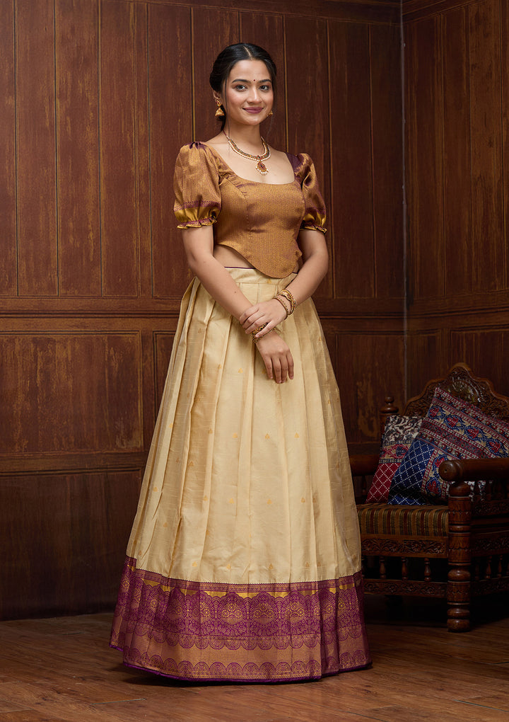 Beige  Banarasi Semi-Stitched Lehenga