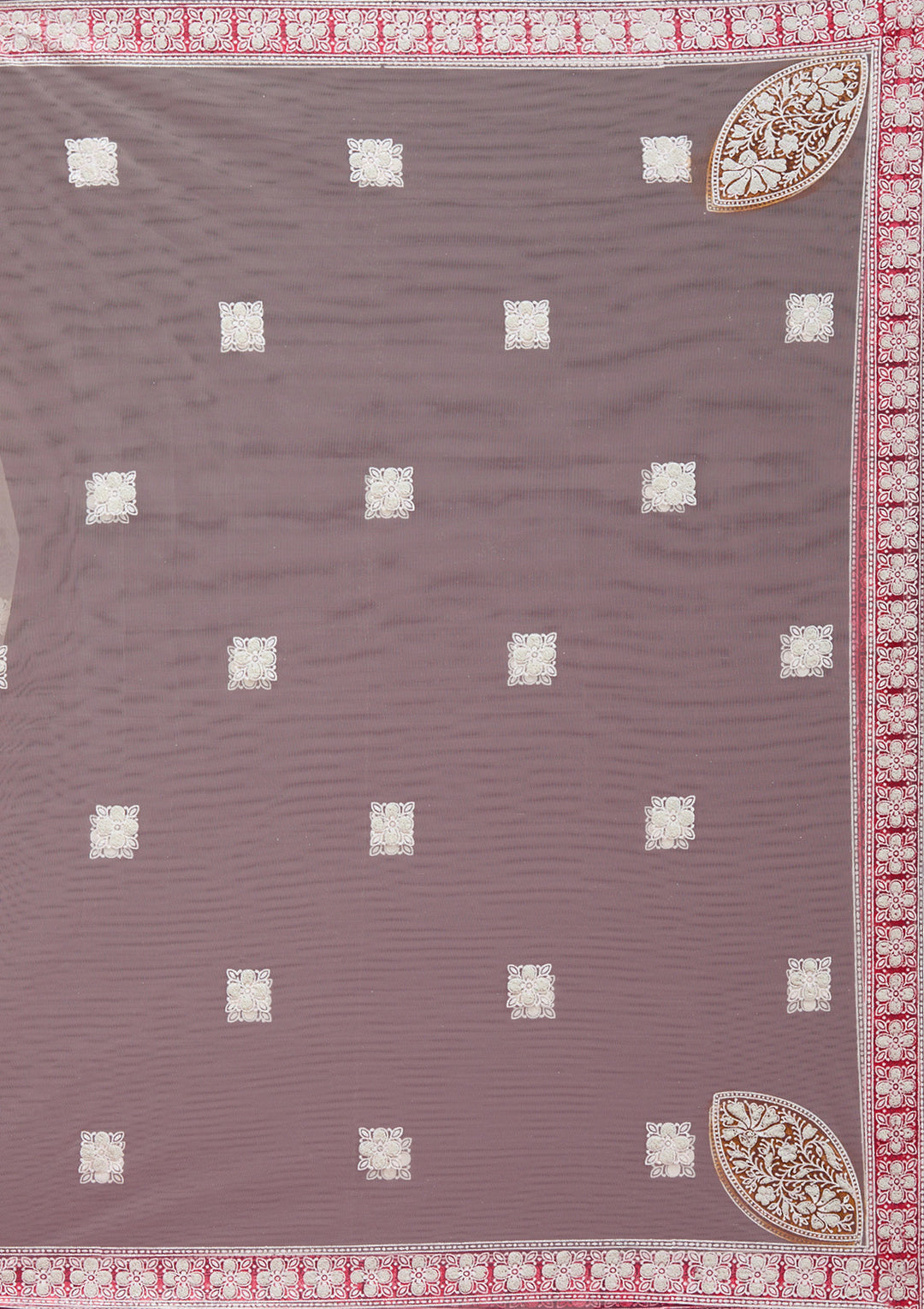 Beige Pearlwork Net Readymade Lehenga