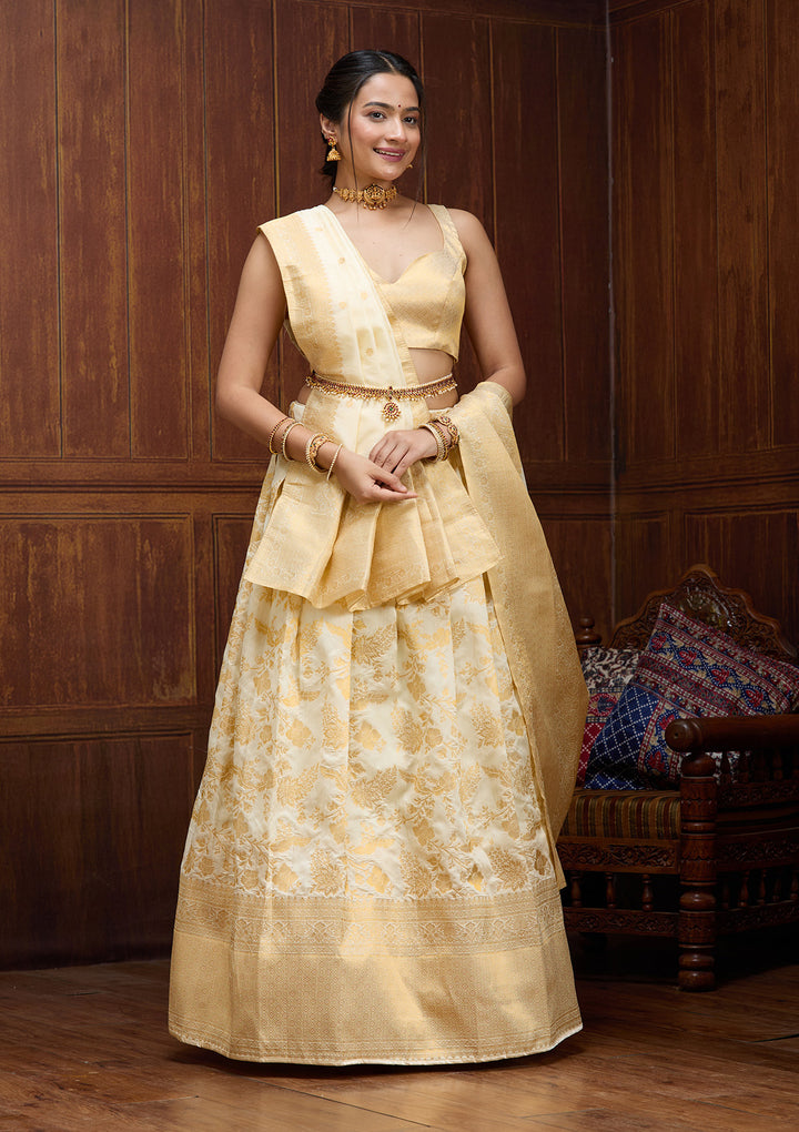 Off White Banarasi Semi-Stiched Lehenga