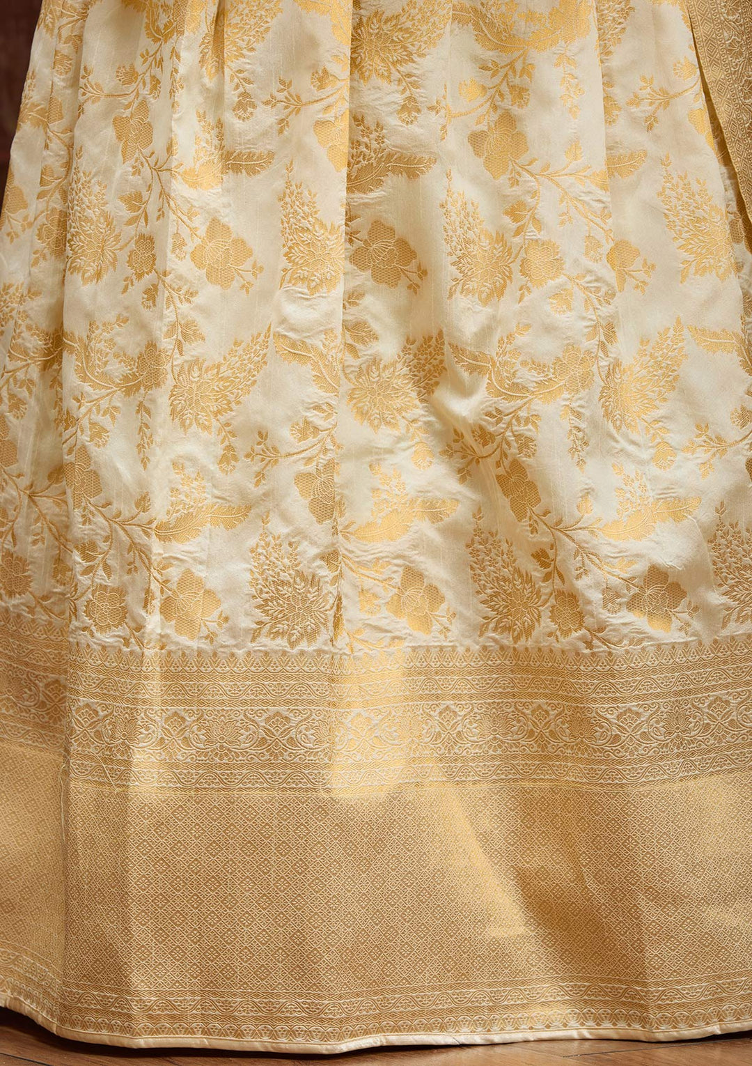 Off White Banarasi Semi-Stiched Lehenga