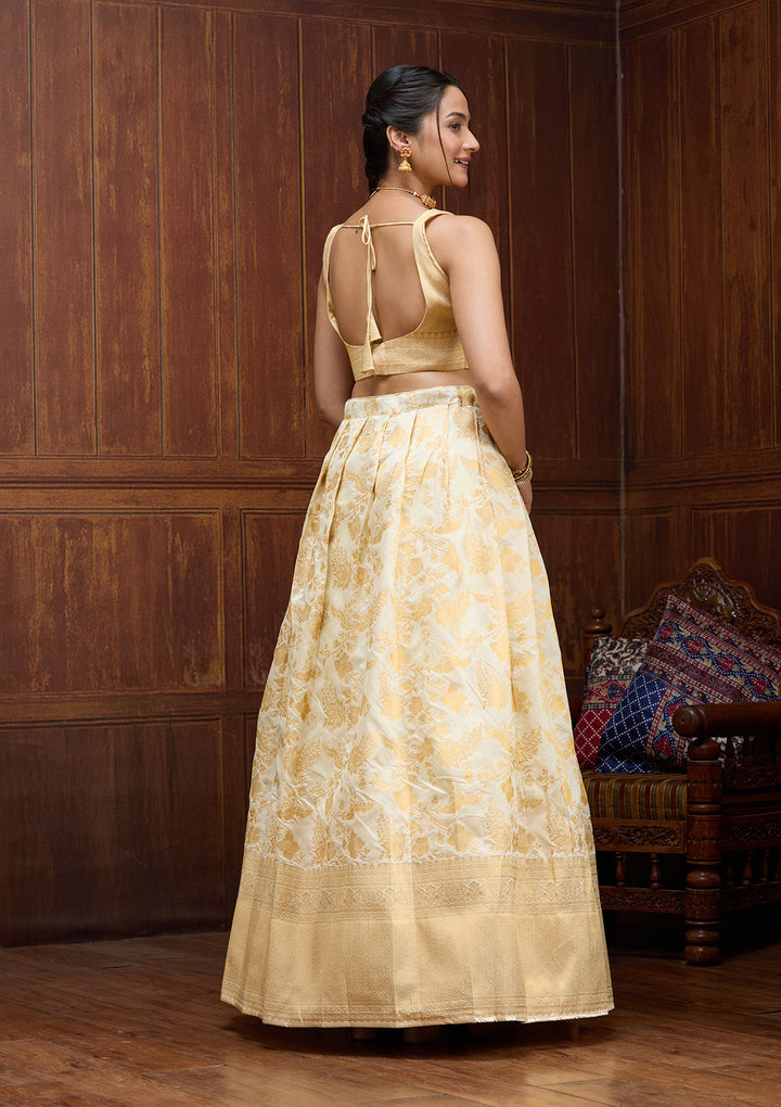 Off White Banarasi Semi-Stiched Lehenga