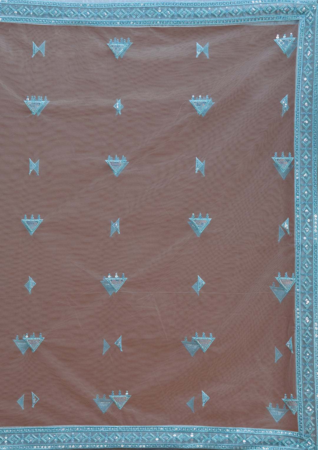 Sky Blue Threadwork Net Readymade Lehenga