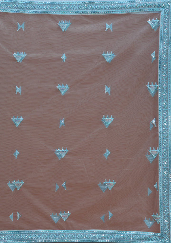 Sky Blue Threadwork Net Readymade Lehenga